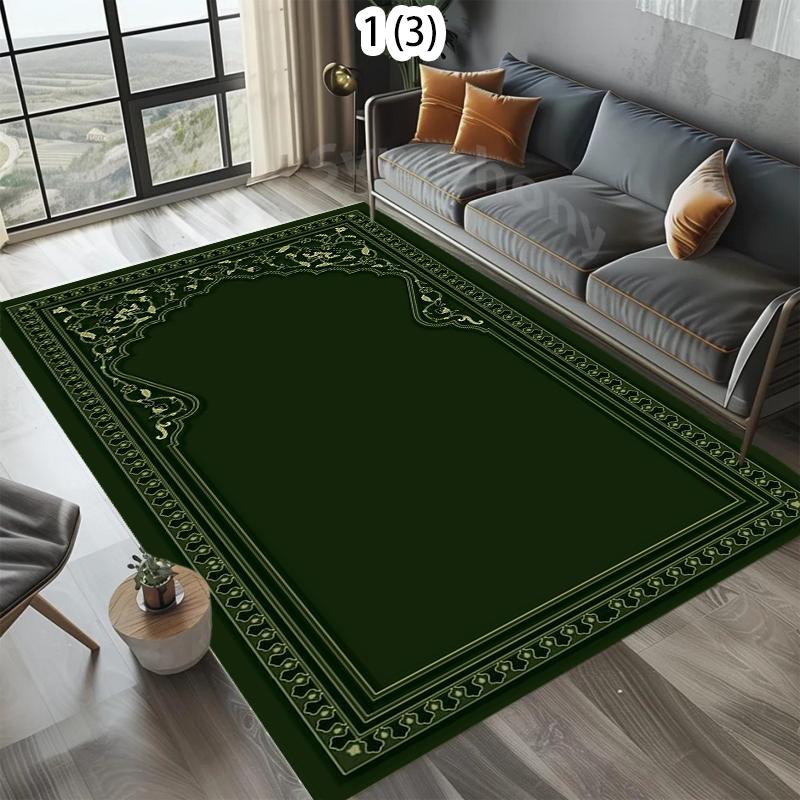 Covor de rugăciune elegant negru-auriu cu imprimeu de arc de moschee islamică, covoraș antiderapant pentru podea pentru rugăciune musulmană, living, decor casă