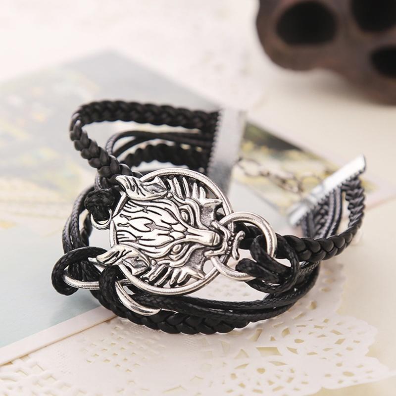 Unisexe hommes femmes mode fait à la main tête de loup réglable multicouche tissé Bracelet cadeau