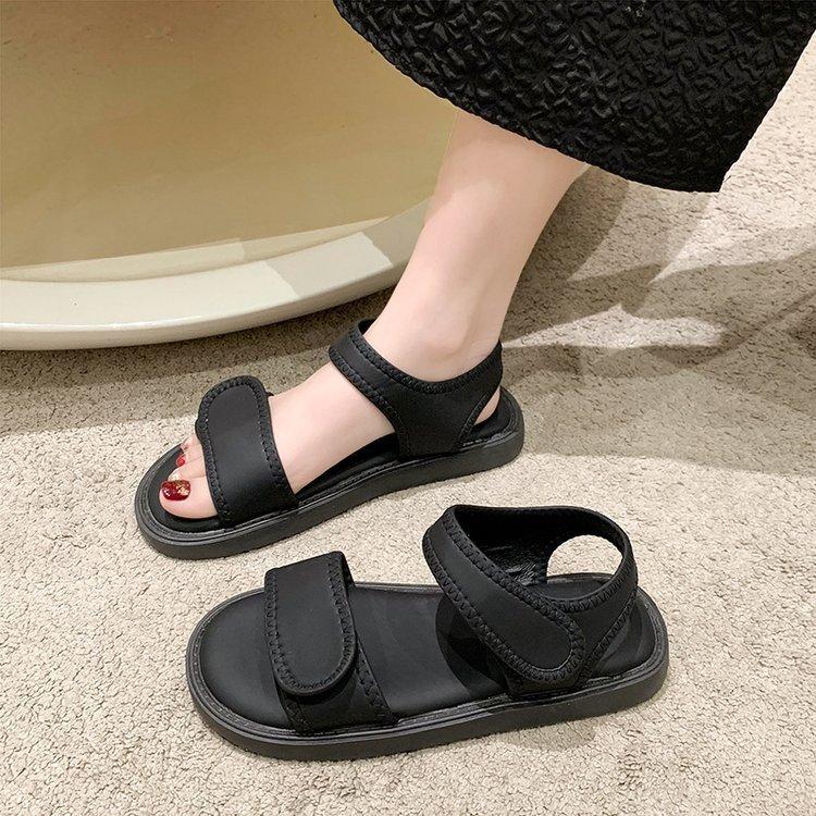 2025 Summer New Flat Sandals Women's Velcro Middle School Students Simple Versatile Women's Casual Sports Sandals Women
