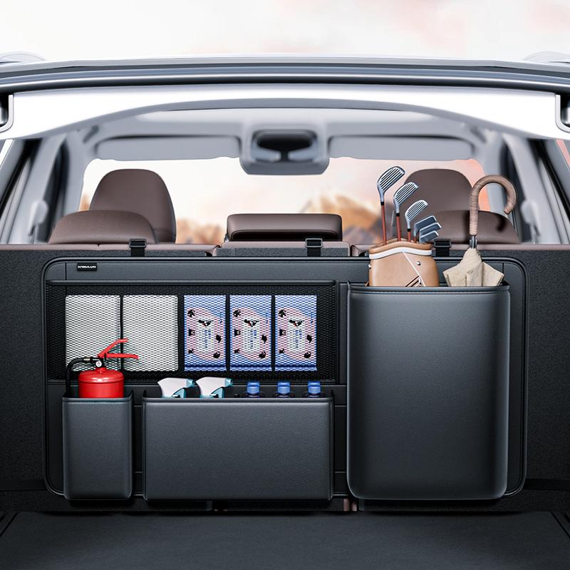 Car Trunk Organizer For SUV Leather Auto Seat Back Hanging Storage Bag Bottle Water Cup Tools fire Net Pockets Holder Travel Bag