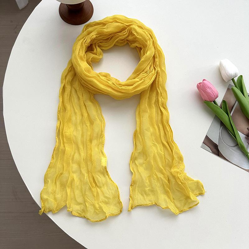 Scarf women's long pleated small twist new candy color wrinkled silk scarf plain color good match Bali yarn shawl