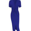 2024 European and American foreign trade cross-border new v-neck solid color hip-wrapped slit temperament elegant waist dress evening dress