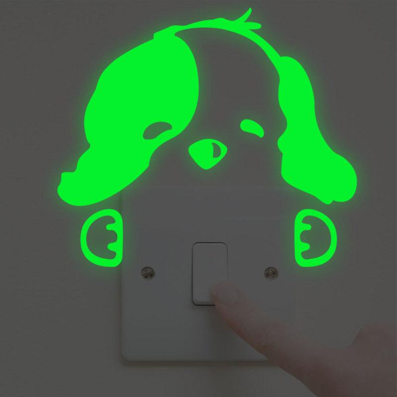 Waterproof Luminous  Switch  Sticker Cartoon Cute Cats Dogs Pattern Decorative Wall Decals For