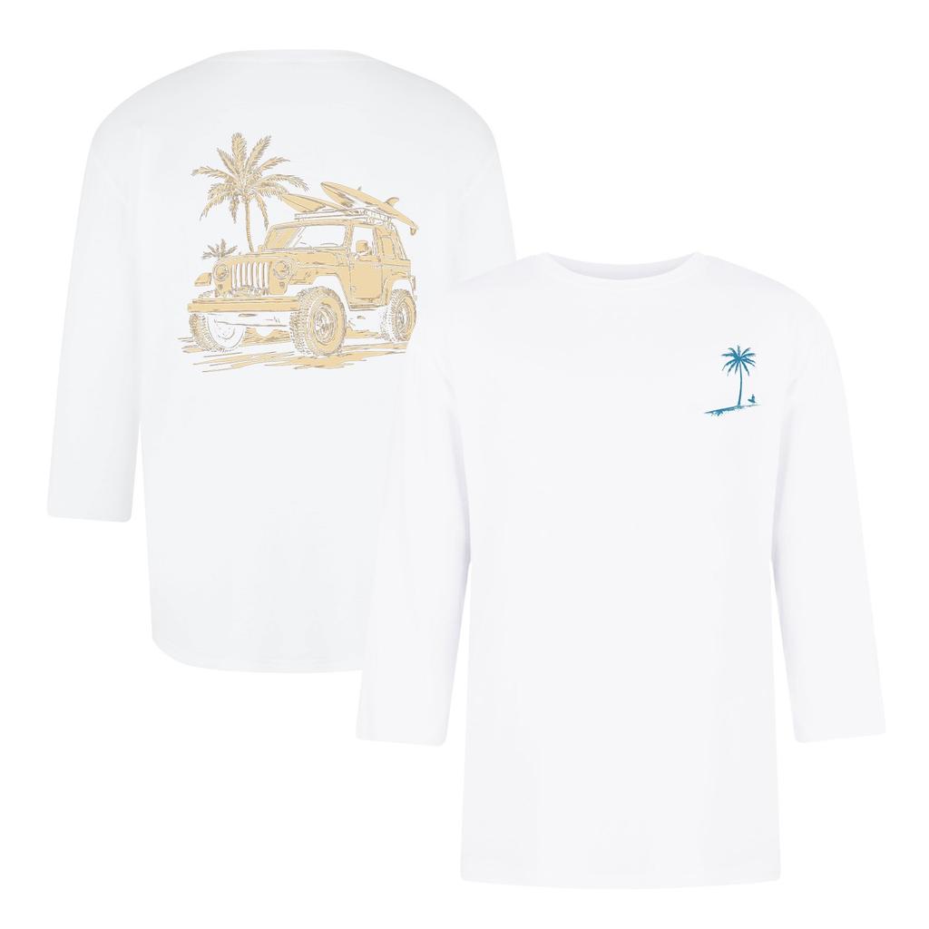 Men's Casual And Fashionable Printed Collar Three-quarter Sleeve Top T-shirt