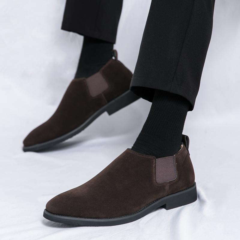 British Fashion New Men's Pointed Green Brown Suede Leather Shoes Male Designer Formal Wedding Prom Dress Homecoming Footwear