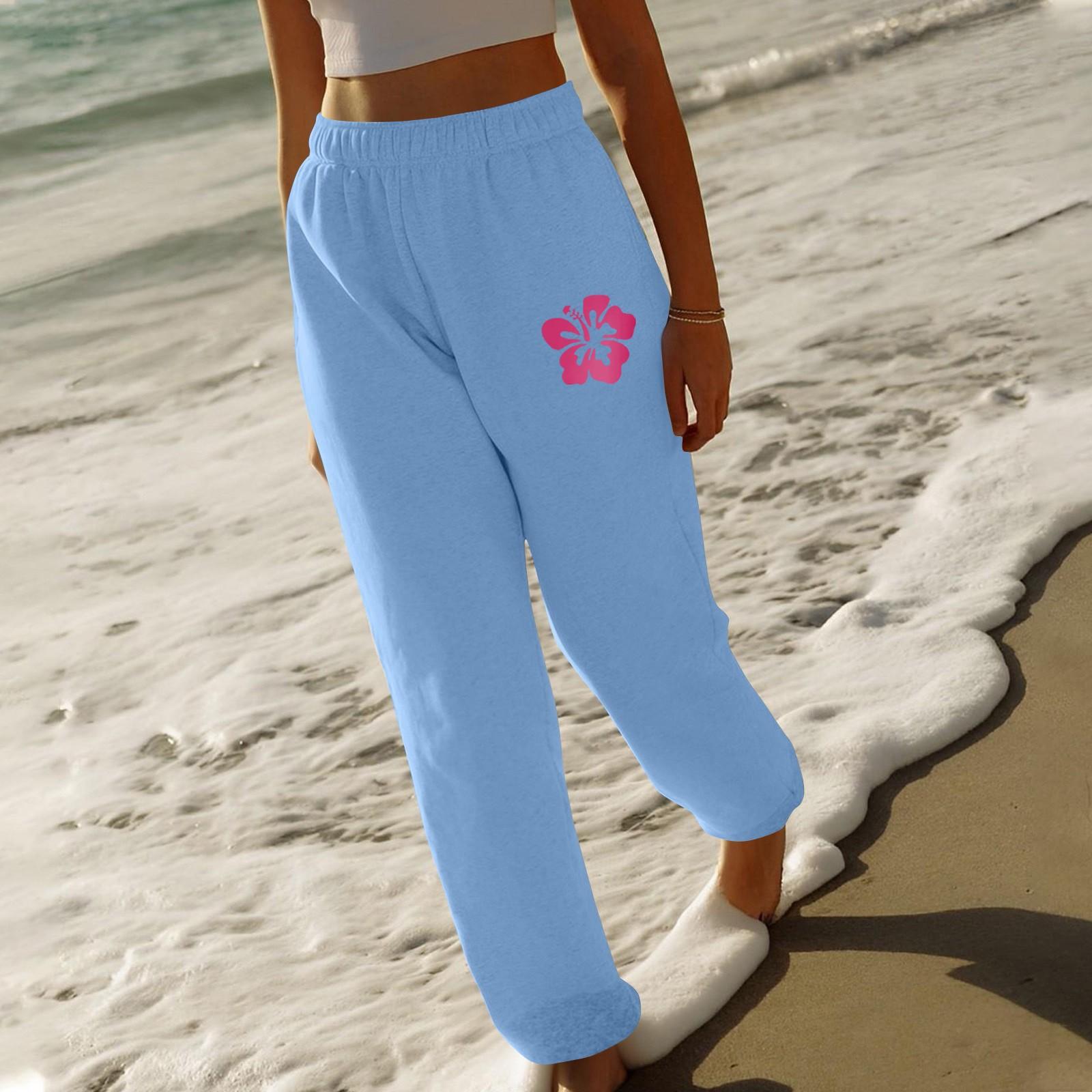 

Женские спортивные брюки свободного покроя с эластичным поясом, однотонные принтованные брюки S небесно-голубой