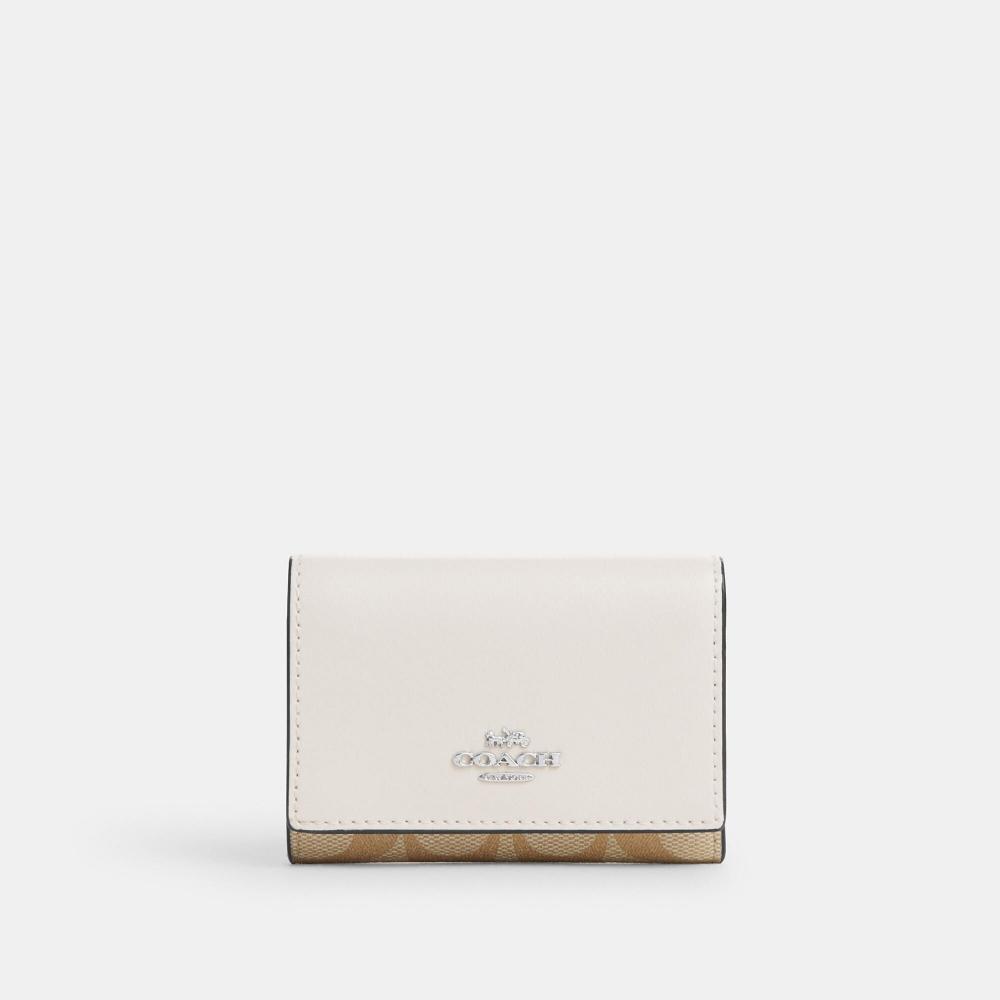 

Кошелек Coach Micro из канвы Signature, серебристый, светлый, хаки, мел