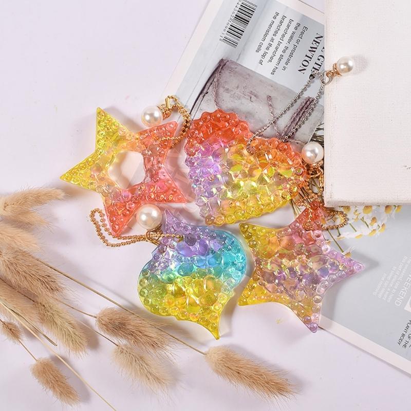 Cute Heart Round Charm Resin Mold Silicone Keychain Mold Pendant Epoxy Casting Mold with Hole DIY Craft Diamond Pattern
