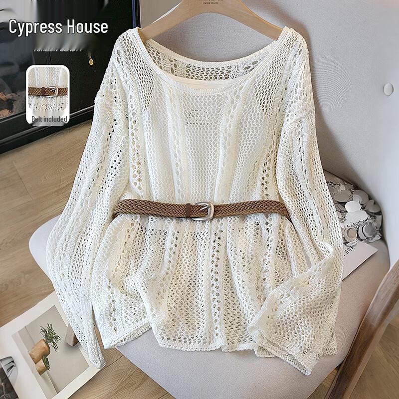Sibaishe Women s Hollow Knit Pullover Top One Size
