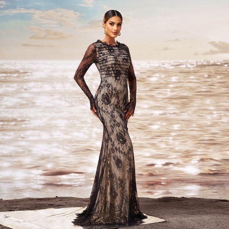 Grenzüberschreitendes Europäisches und Amerikanisches Neues High-End Langärmeliges Bankett Fischschwanz Abendkleid Brautjungfernkleid Hochwertiges Kleid Langes Kleid