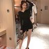 Autumn Dress Knitting Lady Dresses V-Neck Sexy Knitted Dress Long Sleeve Bodycon Sheath Pack Hip Dress