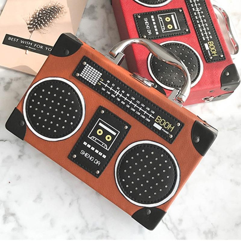 Women Radio Shape Shoulder Bag Simple Messenger Bag Creative Handbag and Purse Evening Bag PU Leather Crossbody Bag