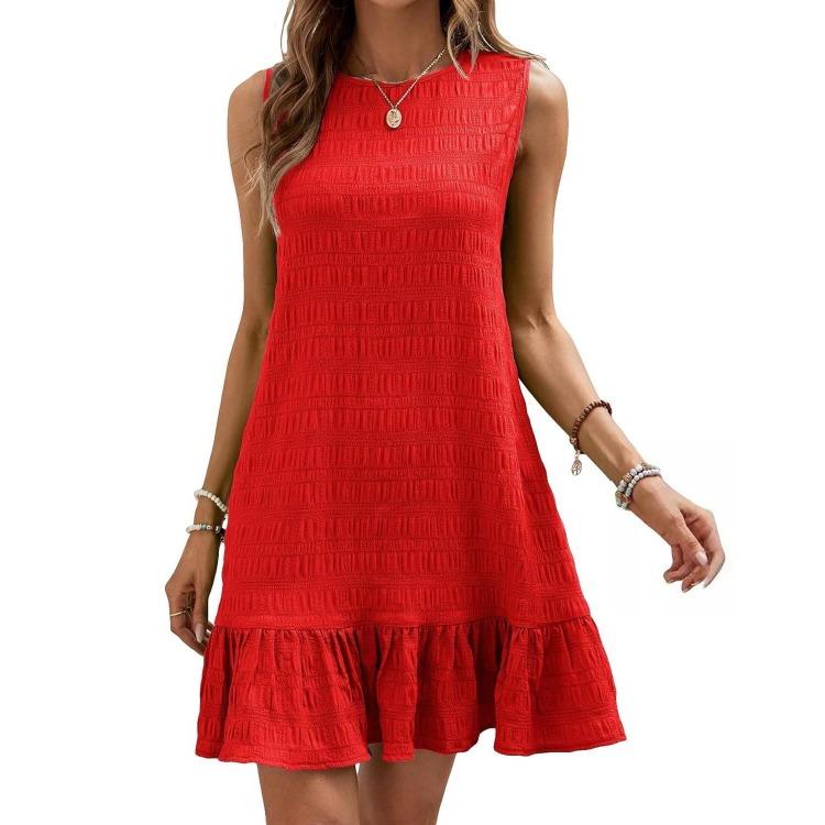 Letní dámské bez rukávů s vysokým pasem áčkového střihu mini šaty ležérní jednobarevné plisované jarní