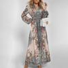 Women's V Neck Long Sleeve Maxi Dress Slim Fit High Waist Vintage Floral Print Elegant Casual Dress