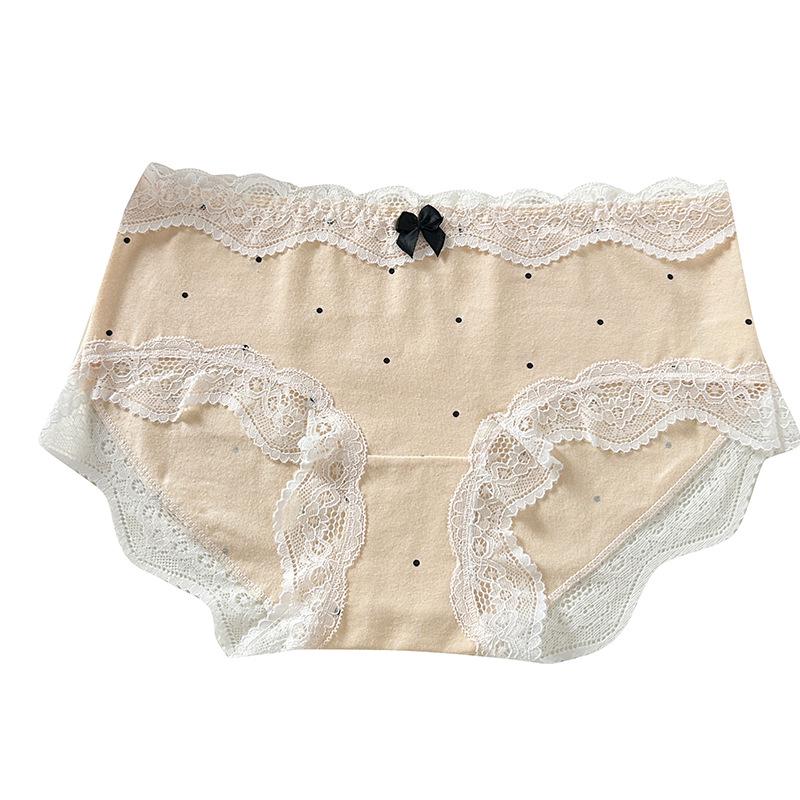 Japanese Retro Polka Dot Lace-Trimmed Cotton Women's Briefs - Soft, Breathable, Hip-Hugging Triangle Design