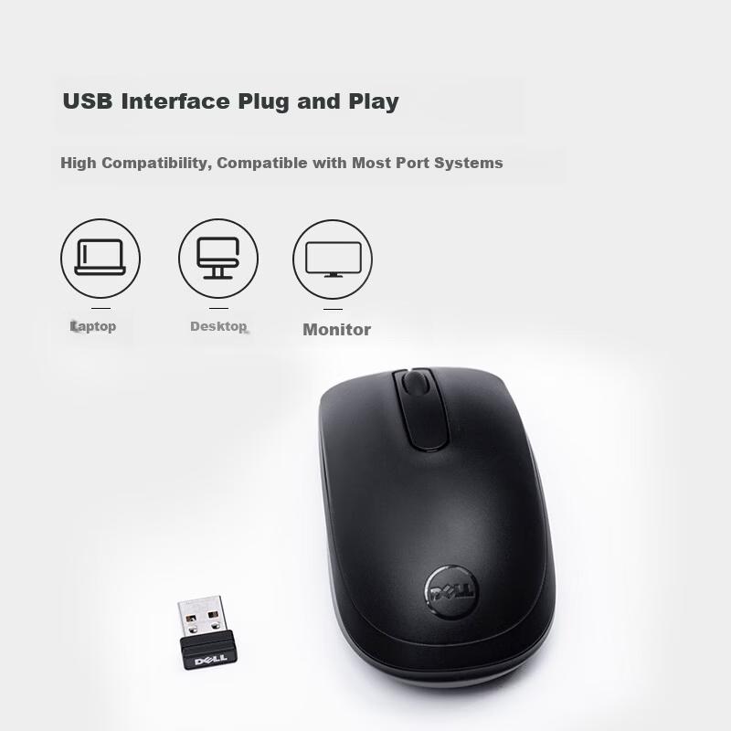 Dell WM118 Wireless Mouse Office Symmetric Mouse 2.4G Receiver Black