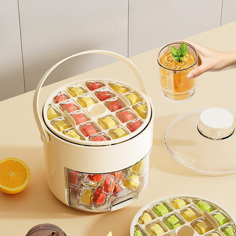 Drücken Sie die Eiswürfelform, um Eis zu machen, Großraumspeicher, Haushalts-Lebensmittelqualität-Kühlschrank, Eiswürfeleimer mit Deckel