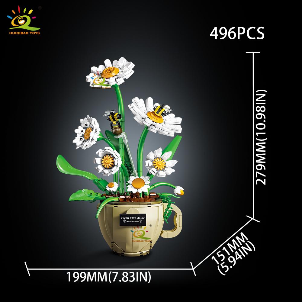 Flower Orchid Rose Daisy Coffee Cup Potted Building Blocks Bouquet MOC Bricks Toys DIY Home Desk Plant Decoration