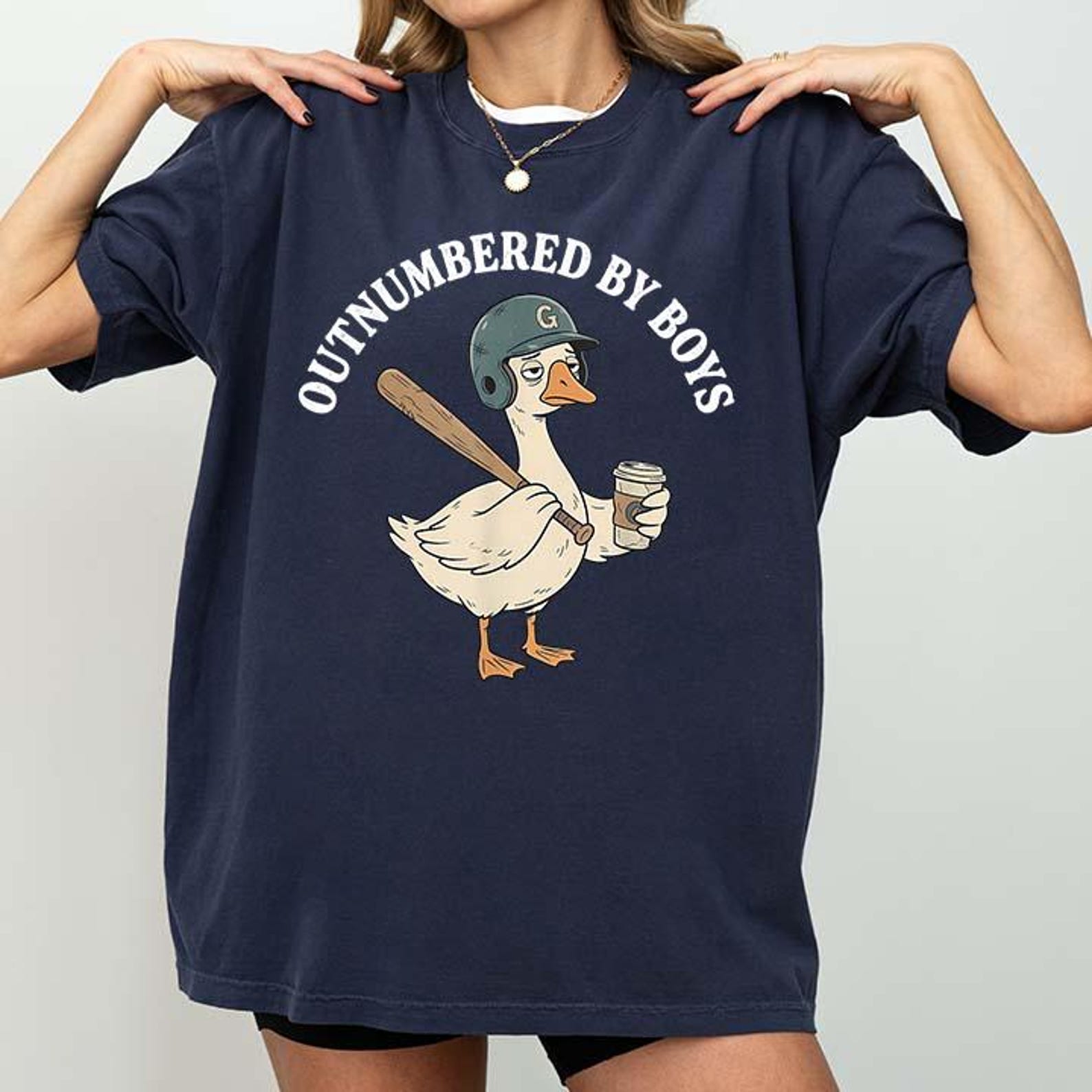 Outnumbered By Boys Baseball Mom Funny Goose T-Shirt XL