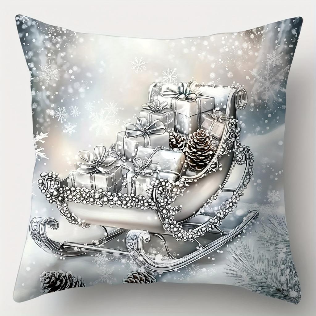 Christmas Pillowcases: Santa, Snowy Trees, Sleigh with Gifts & Snowman! Sofa Room Decoration New Year Holiday Home Decoration