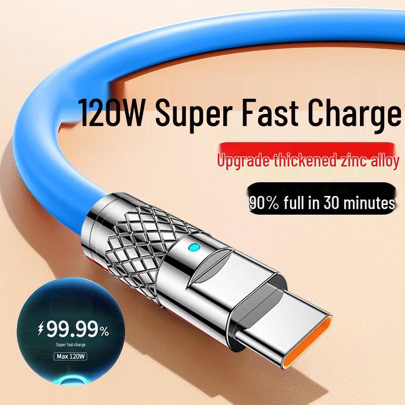 120W Fast Charging Type-C Cable for Huawei, Xiaomi, Oppo - Thickened Design, 6A Current