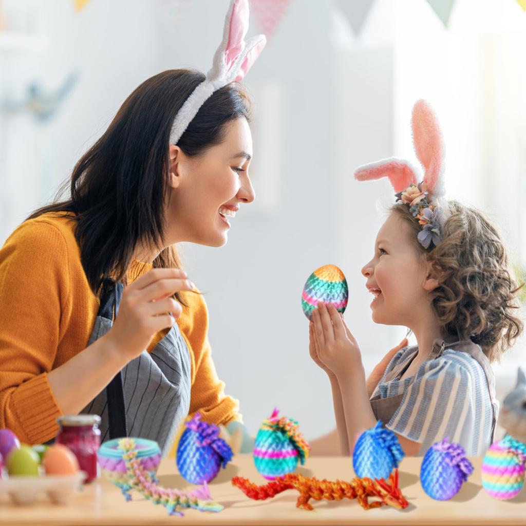 12 3D Printed Easter Eggs With 3D Printed Dragons Inside, Miniature Easter Basket Fillers, Articulated Crystal Dragon Set For Adults And Kids