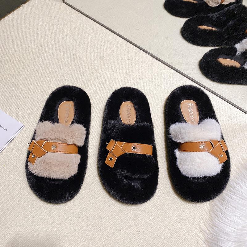 Thick-bottomed small fragrant fluffy slippers for women to wear in autumn and winter 2025 new cute home women's winter fluffy slippers