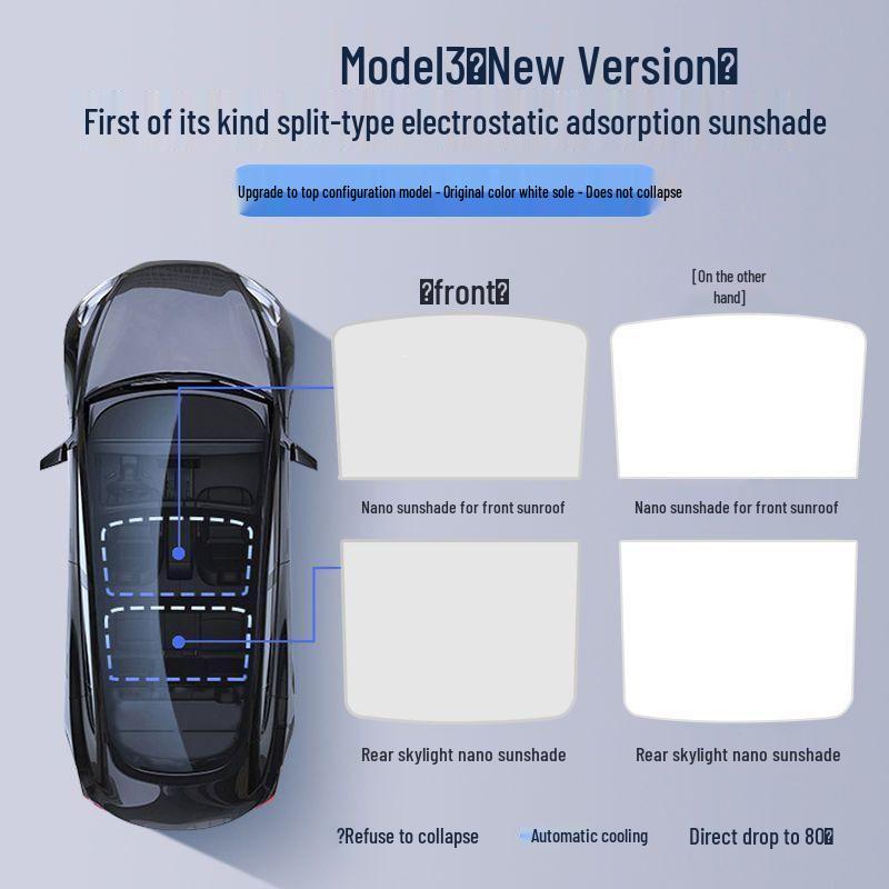 Tesla Model Y & 3 Sunroof Suede Sunshade: Electrostatic Adsorption Sun Protection & Heat Insulation