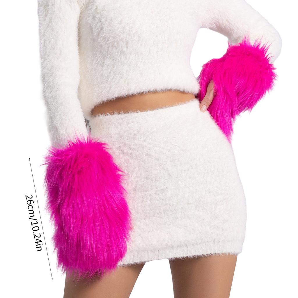 Winter Plush Lengthen Wrist Gloves Solid Color Women Half Finger Gloves Thick Outdoor Camping Shopping Gloves Keep Warm