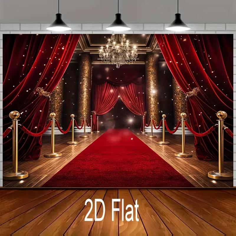 2D Luxury Red Curtain & Chandelier Tapestry Award Ceremony Photo Background Cloth 47.2x31.5inch/120*80cm