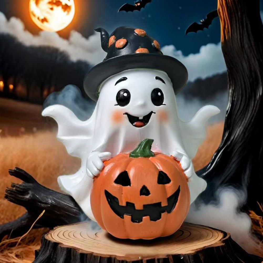 Halloween Ornament Atmosphere Decor Spooky Halloween Ghost Pumpkin Sculpture Haunted House Decor Realistic for Fireplace