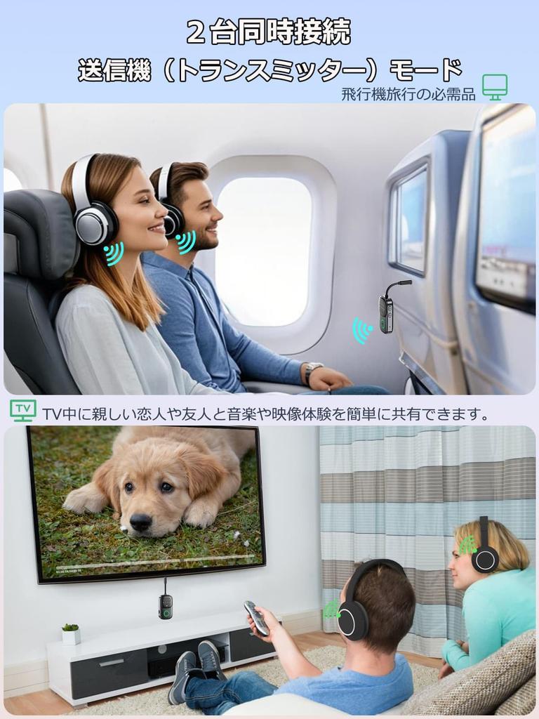 Bluetooth Transmitter Supports Both Receive and LED Simultaneous Connection of Two 18 Hours of Continuous Low Suitable for and Home TELEC Certified