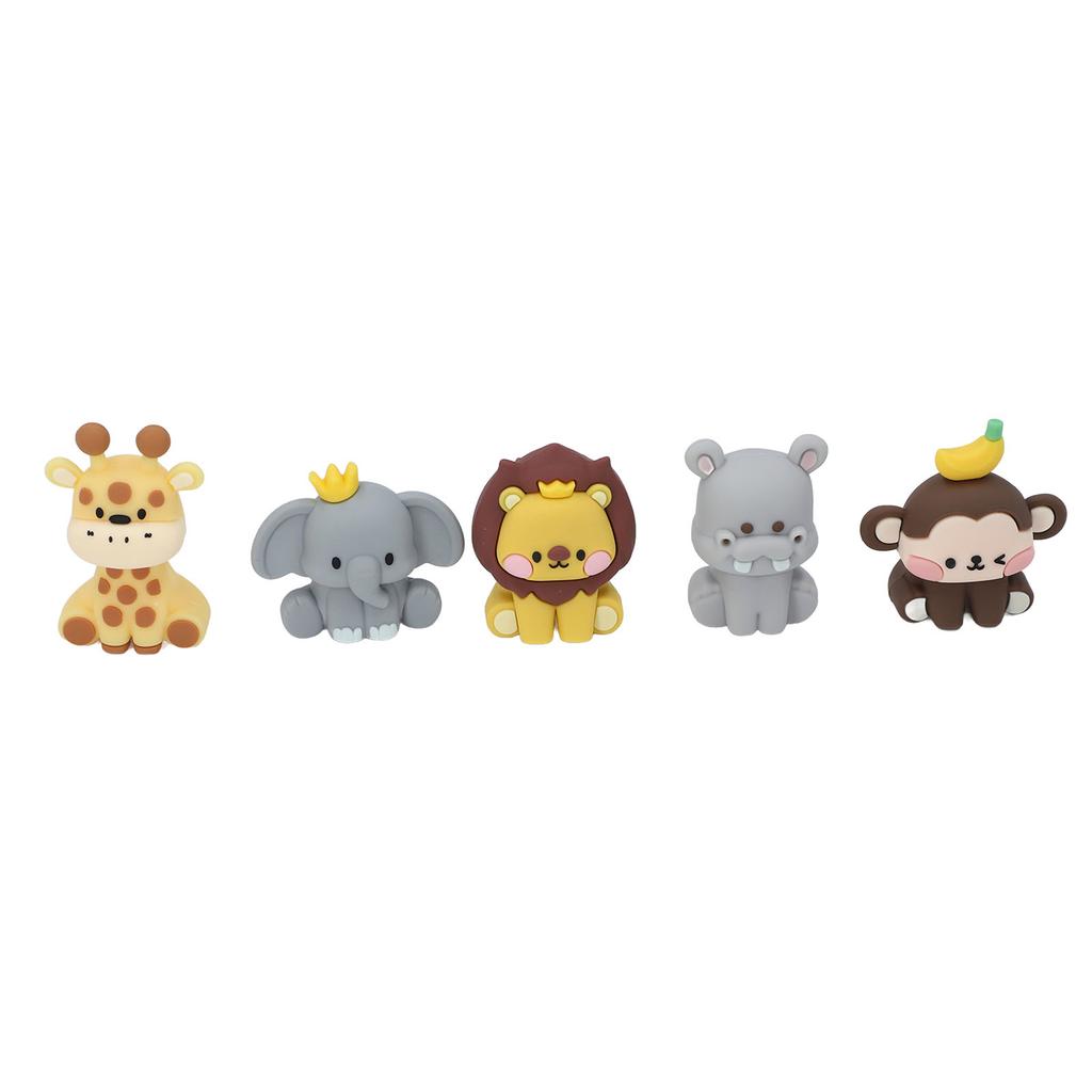 5Pcs Jungle Animal Cake Toppers Safari Figures Cute Decoration Monkey Elephant Giraffe Hippo Lion