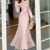 Flo's Dream, Beautiful, Gentle Pink Temperament, Slim Lace Embroidered Knitted Dress, Fishtail Dress