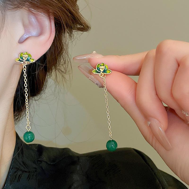 Fan Flower Bamboo Tassel Earrings Trend Ear Hook National Style Temperament High-end Earrings