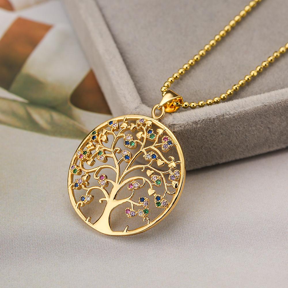NEWBUY Trendy Zlatá Barva Dutý Design Strom Života Přívěsek Řetízek z Nerezové Oceli Náhrdelník Šperky s AAA Kubickým Zirkonem Pro Ženy Bijoux