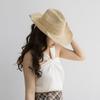 Frühling Sommer Mode Lässig Einfach Häkeln Raffia Cowboyhut mit Gewellter Krempe Outdoor Sonnenschutz Strohhut