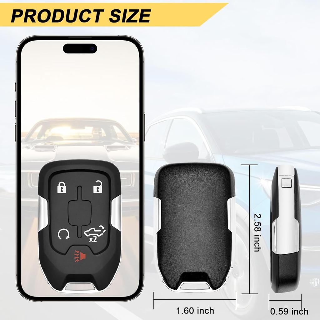 Key Fob Replacement for - Chevy Silverado GMC Sierra 1500 2500 3500 Car Keyless Entry Remote Control, HYQ1EA, 5 Buttons