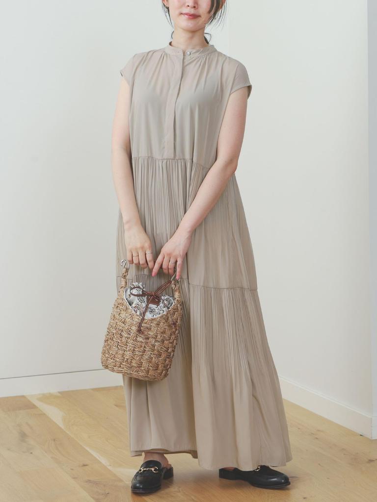 Vestido Skipper em camadas de uma peça BEGE GRÁTIS [Beams Heart] Feminino