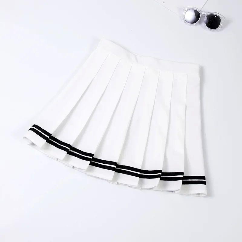 Striped High Waisted Pleated Skirt Stripe College Style High Waist Elastic Pleated Skirt