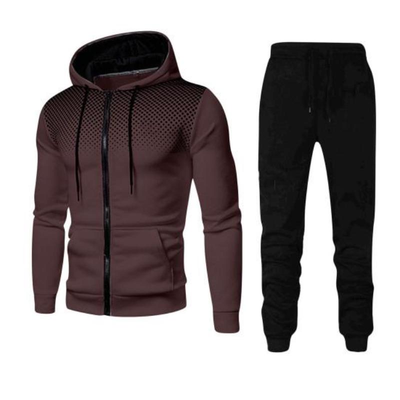 2024 Men Autumn Winter Polka Dots Hoodie Zipper Closure Breathable Elastic Waist Drawstring Sweatpants Coat Set Clothing
