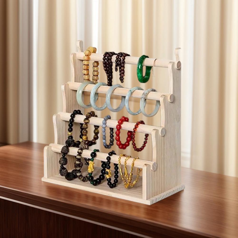 Wood Bracelet Display Stand Multi Layer Bangle Scrunchie Organizer Multi-Function Jewelry Organizer for Watch Bracelet Scrunchie