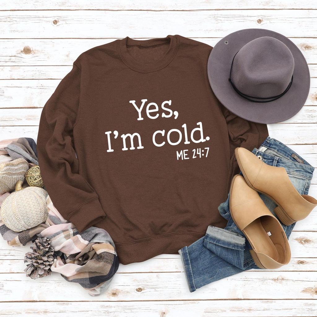 Women's 'Yes I'm Cold' Printed Casual Loose Hoodie for Autumn and Winter