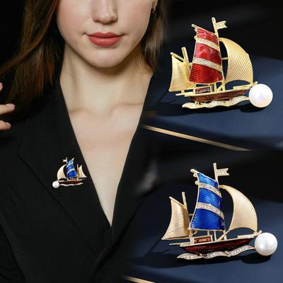 Elegante Luxuriöse Dampfschiff Broschen Emaille Segelboot Anstecknadeln für Damen Unisex Anzug Zubehör Täglicher Lässiger Schmuck
