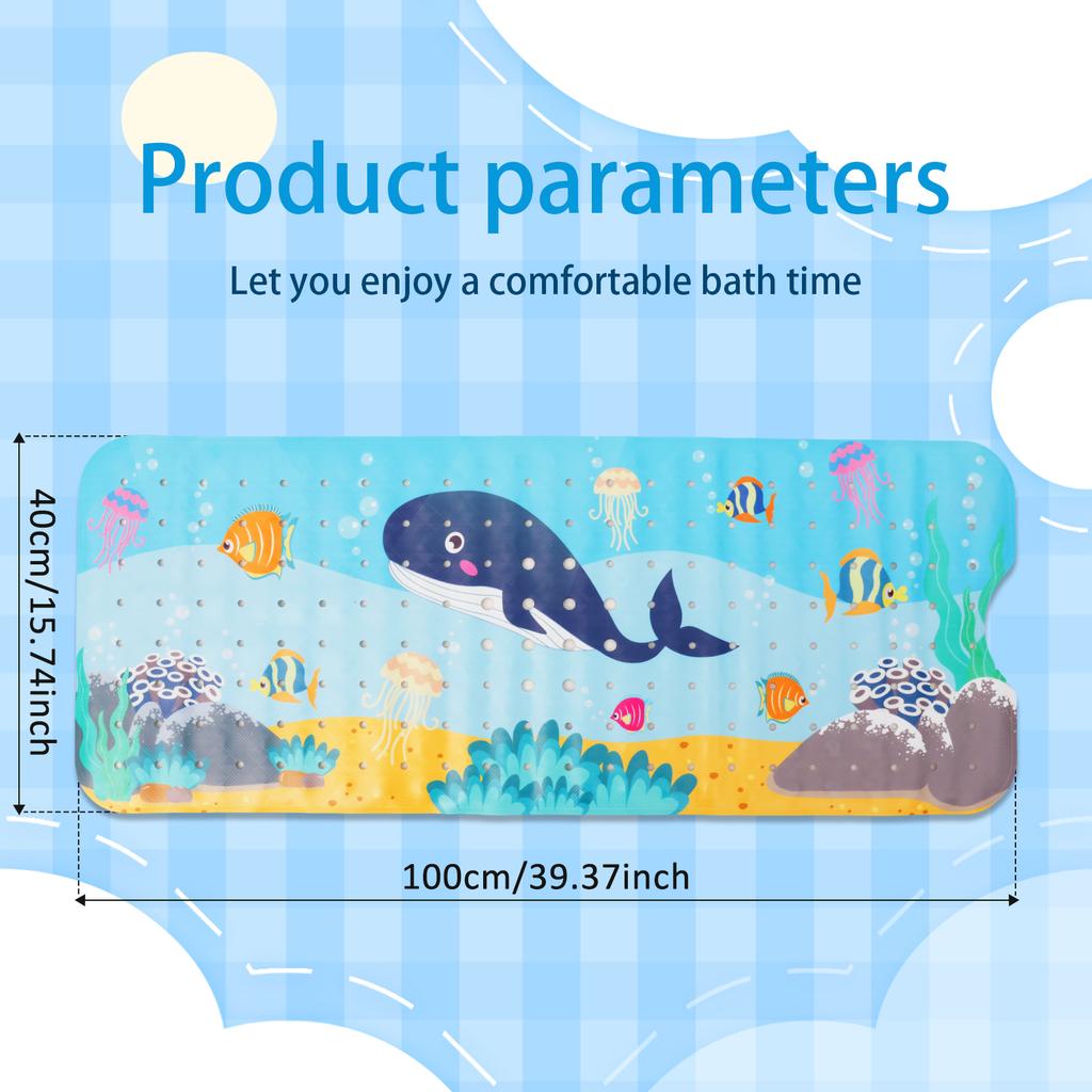 Kids Bath Mat PVC Cute Cartoon Baby Anti Slip Bath Mat with Suction Cup Quick Draining Bathtub Shower Mat Bathroom Accessories