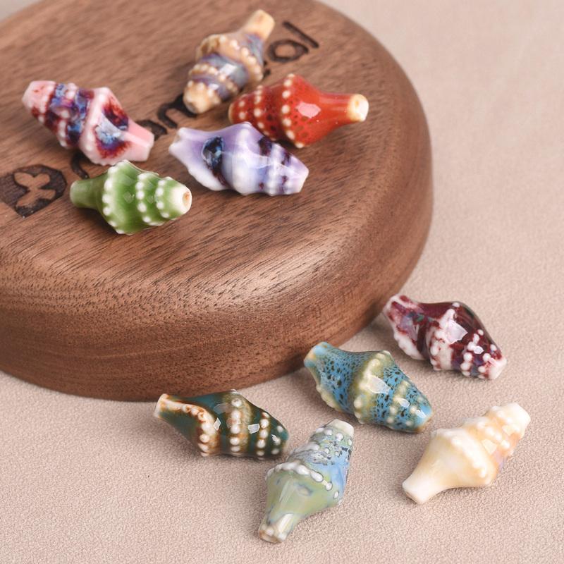 10pcs Ocean Conch Shape 20x11mm Colorful Glazed Ceramic Porcelain Loose Beads For Jewelry Making DIY Crafts Findings