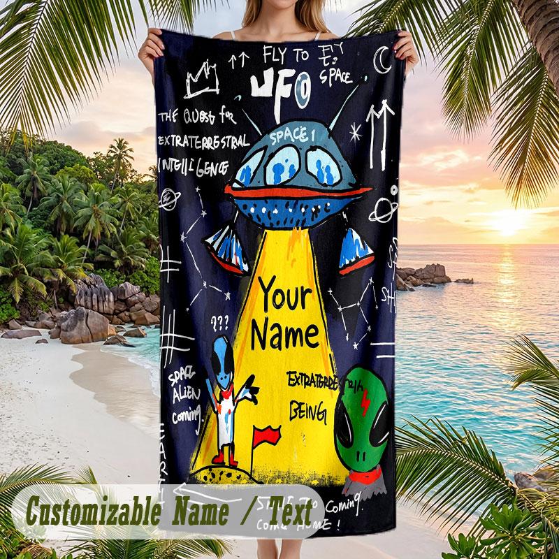 Adventure Alphabet Land Theme Quick Dry Beach Towel Custom Name Text Print Large Sand Resistant Towel Beach Vacation