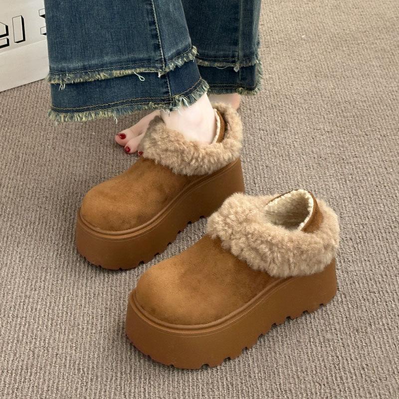 Hairy shoes for women wearing warm snow boots for winter 2026 short and thick cotton shoes with added fleece