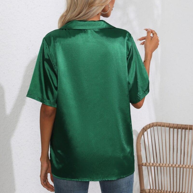 Jhsnjnr Camicetta Donna Maniche Lunghe In Raso Di Seta - Casual, Con Bottoni, Scollo A V, Per Ufficio
