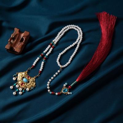 Colar Versátil Retrô Feito em Ming Desempenho Yingluo Hanfu Estilo Antigo Yingluo Fecho de Segurança Borla Longa Com Joias Mulheres